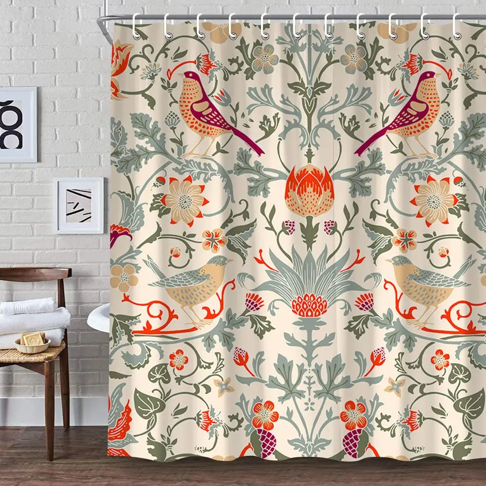 Fabric Weight Set - Wisliam morris-バスルーム用の洗える緑のシャワーカーテンセット、重重量の生地、装飾的なバスカーテン