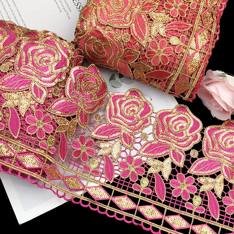 Textile And Sewing Supply - 3 ヤード 19.5 センチメートル幅絶妙な花刺繍スパンコールレーストリム縫製アクセサリー結婚式の装飾 DIY クラフト用品