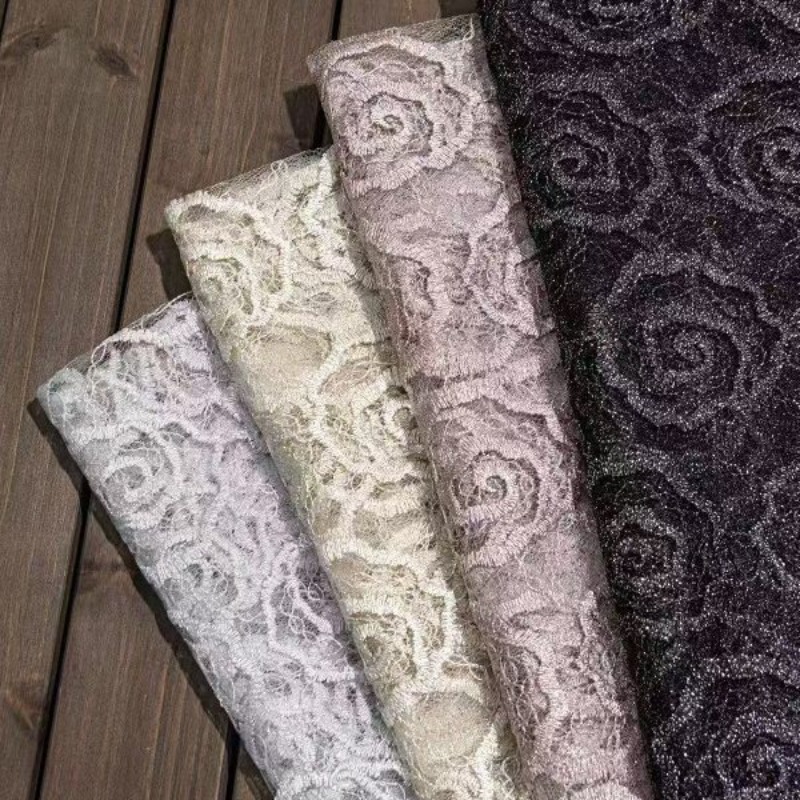Sewing Fabric - 刺繍入りチュールレーストリム生地、丸縫いローズ柄、高級中国風、柔らかく透け感のあるドレープ生地、ドレスやガウンのDIY縫製用