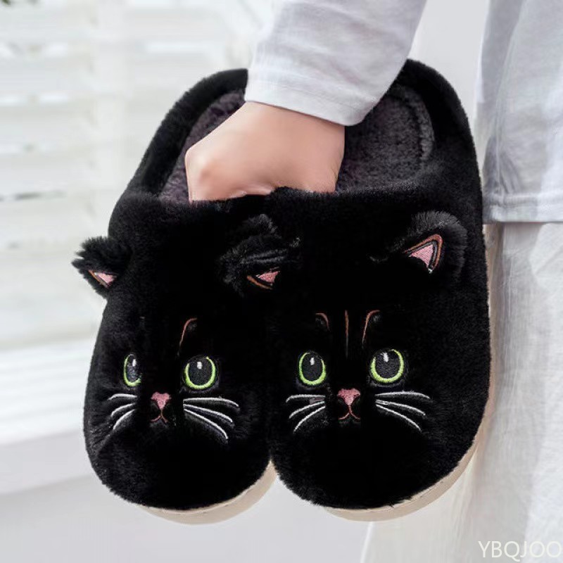 Sewing New - 新しい秋冬綿スリッパ男性と女性のカップル漫画子猫屋内ぬいぐるみ平底ホーム暖かさ女性の綿モップ