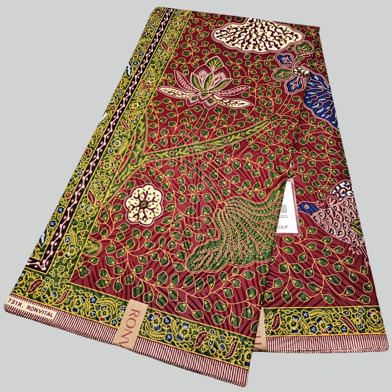 Sewing Batik - 46 インチ * 6 ヤード緑の葉プリント赤アフリカ綿バティック生地ワックス生地縫製服パンツクッションカバー R2322