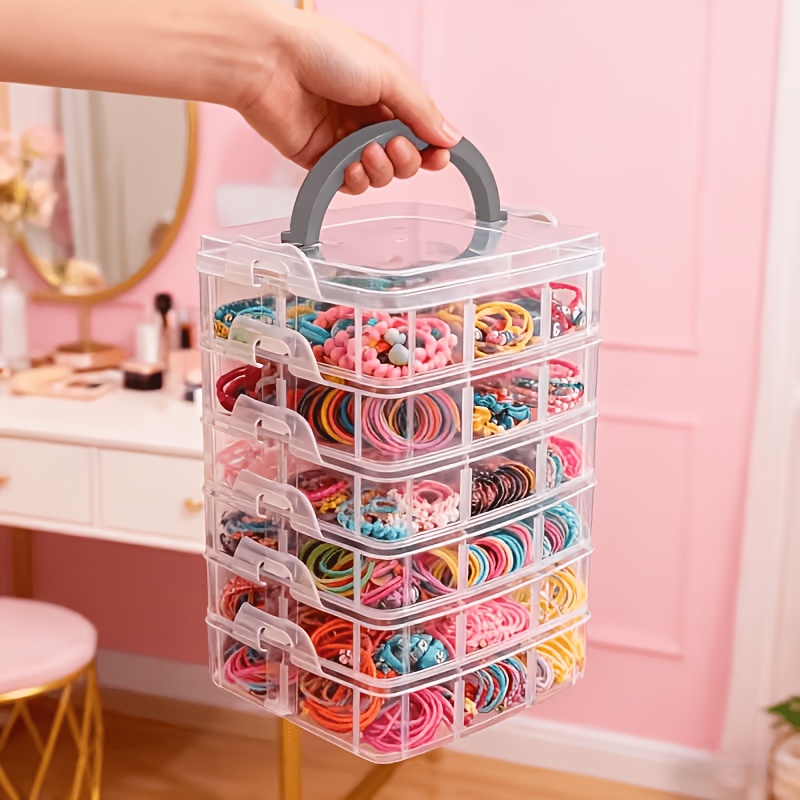 Sewing Tas - 蓋とハンドル付きの5層透明収納ボックス、スナップ留めデザイン、ジュエリー、アクセサリー、裁縫用品、ジュエリー製作用品、アクセサリーオーガナイザー、ハードウェア部品の保管に使用されます。