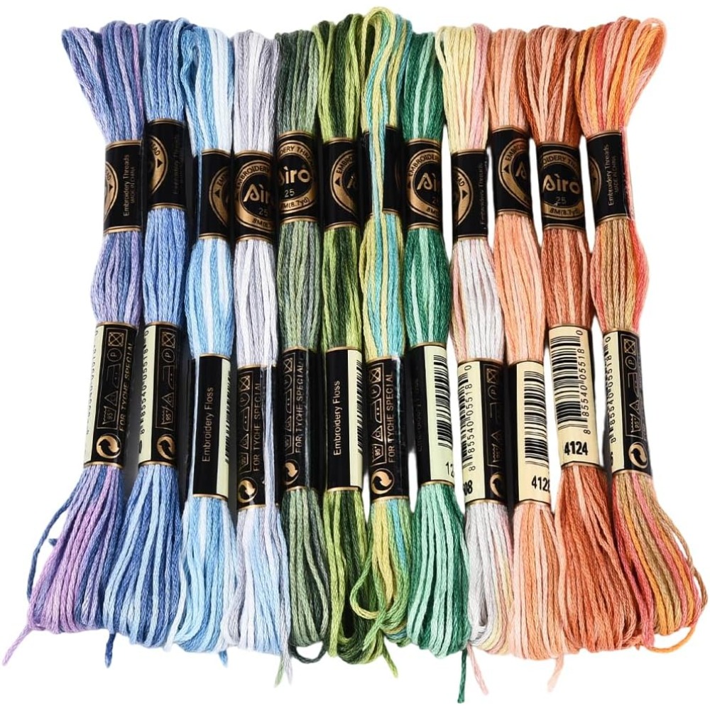 Embroidery Floss Thread - 12かせ105ヤードクロスステッチフロス、色とりどりの友情ブレスレット用糸、6プライポリエステル、カラフルなグラデーション刺繍糸