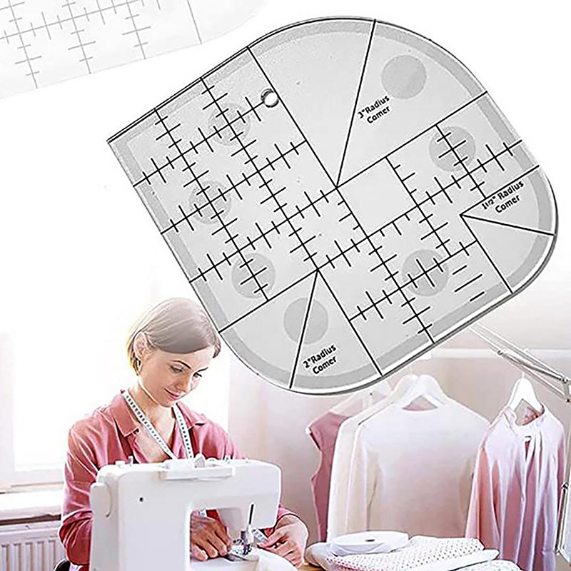 Quilting Ruler Square - ラウンドエッジのアクリル縫製定規、湾曲したコーナーカッター、キルト定規、テンプレートパッチワーク、ツール