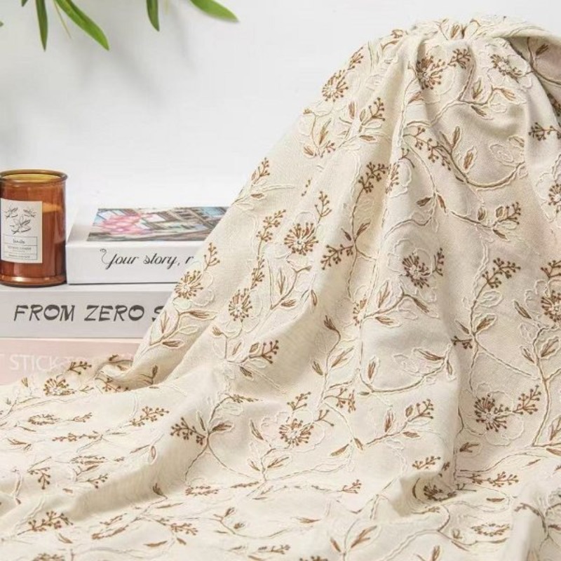 刺繍入りチュールレーストリム生地 リネンコットン ヴィンテー - Sewing Fabric のレビューと価格