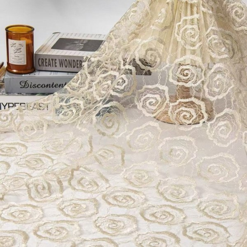 刺繍入りチュールレーストリム生地、丸縫いローズ柄、高級中国風 - Sewing Fabric のレビューと価格