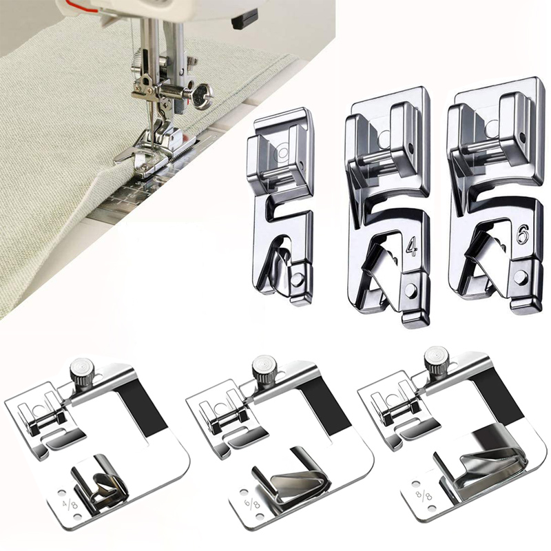 3 個ロール裾ミシン押えヘミングフットキット歌手ブラザージャ - Sewing Gauge Ruler のレビューと価格