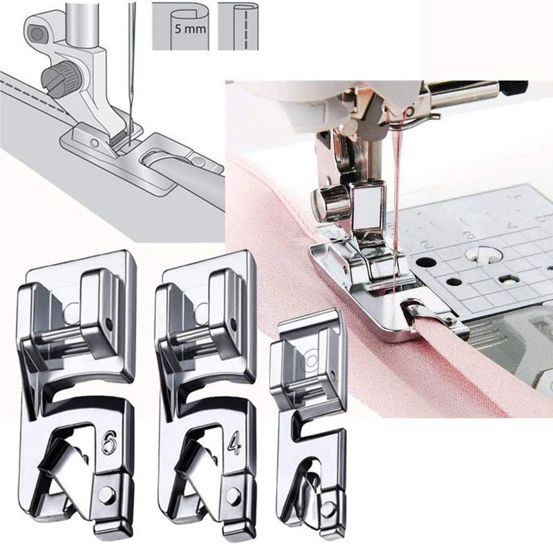 3 個ロール裾ミシン押えヘミングフットキット歌手ブラザージャ - Sewing Gauge Ruler のレビューと価格