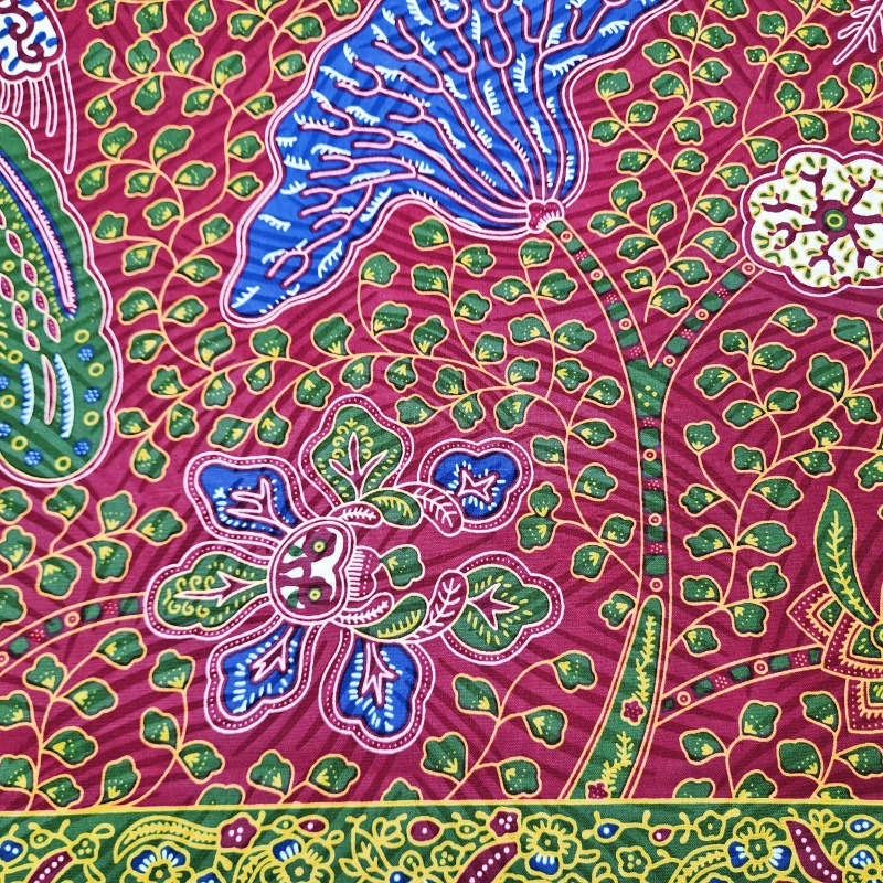 46 インチ * 6 ヤード緑の葉プリント赤アフリカ綿バティ - Sewing Batik のレビューと価格