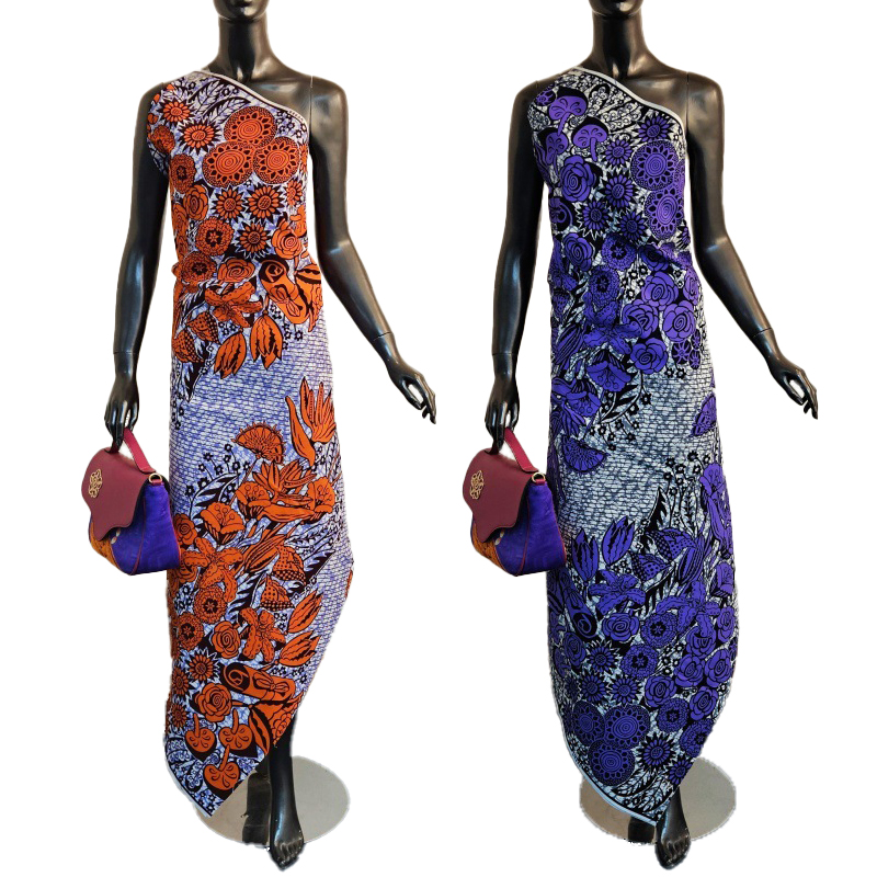 6ヤードの長さの綿アフリカスタイルワックス生地、オレンジの花 - Sewing Batik のレビューと価格
