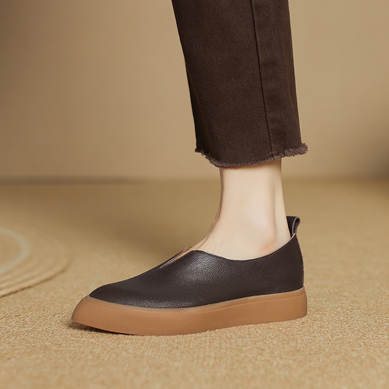 女性用の厚いヒールの先のとがったつま先のモカシン,本革の靴, - Sewing New のレビューと価格