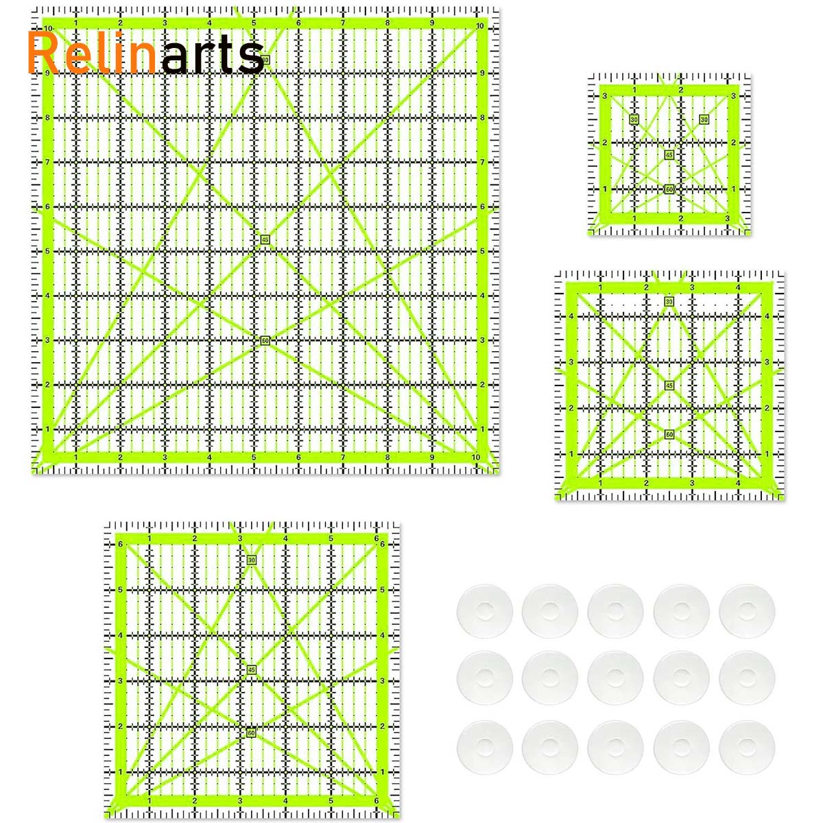 4個入りアクリル製正方形キルティング定規セット+24個の滑り - Quilting Ruler Square のレビューと価格