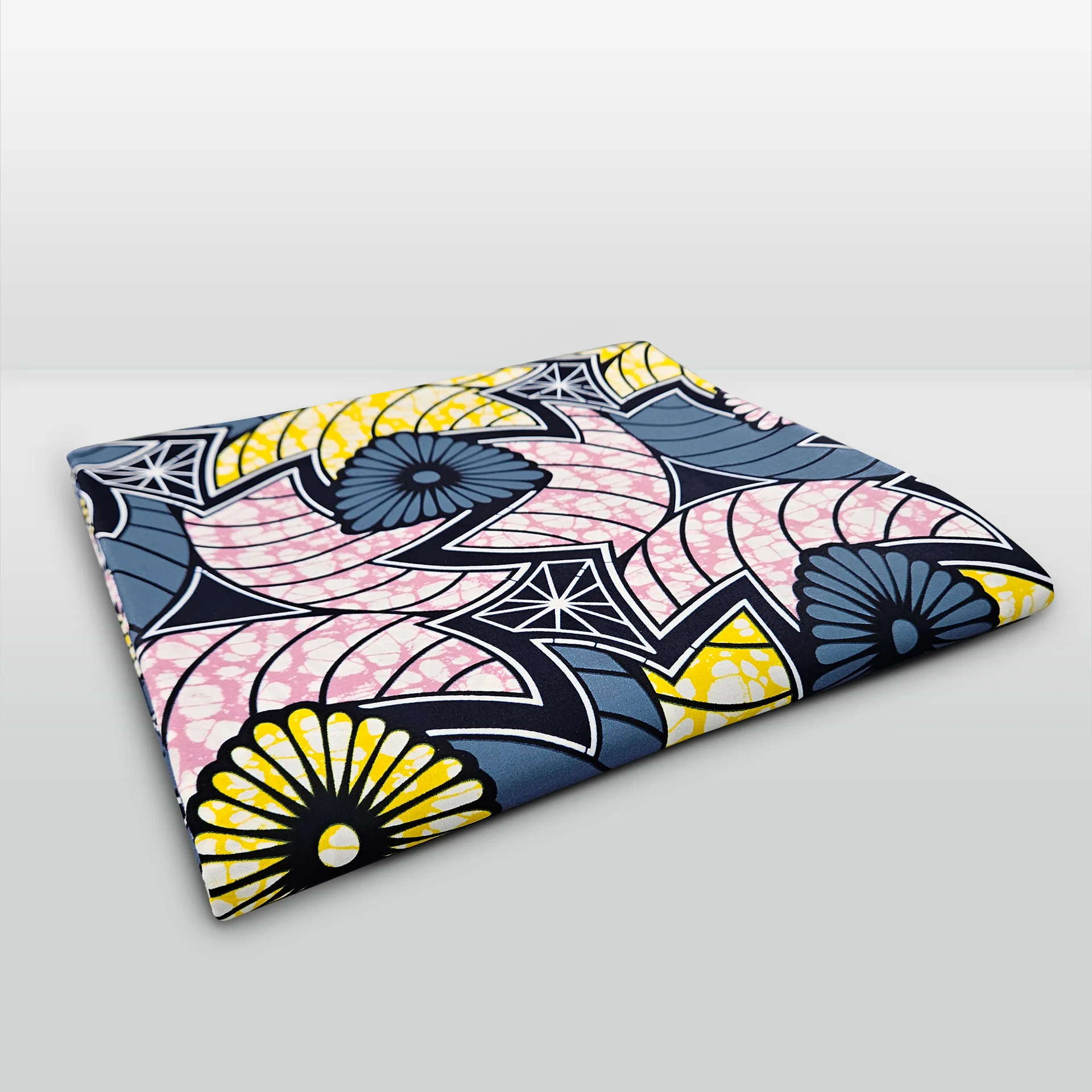 綿アフリカワックス生地黄色青抽象幾何学プリント綿ティッシュ縫 - Sewing Batik のレビューと価格